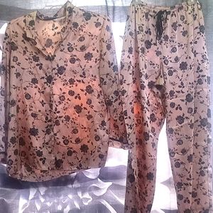 "Delicates" matching satin floral pajama set
